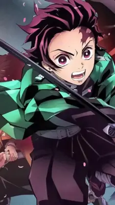 Kamado Tanjiro Attacking With Black Sword live wallpaper download