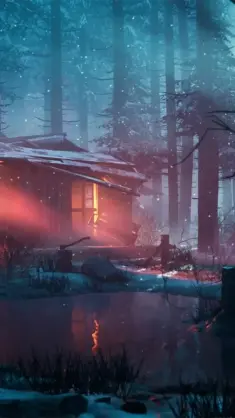 Winter Cabin by the Lake live wallpaper download