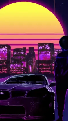 Subaru in Synthwave City live wallpaper download