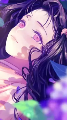 Nezuko in Violet Flowers (Kimetsu No Yaiba) live wallpaper download