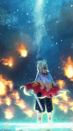 Rengoku Standing in Blue Starry Night live wallpaper download