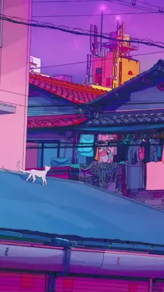 Aesthetic Tokyo With Cat on the Roof live wallpaper download