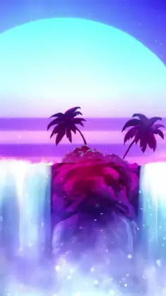 Synthwave Waterfall and Palm live wallpaper download