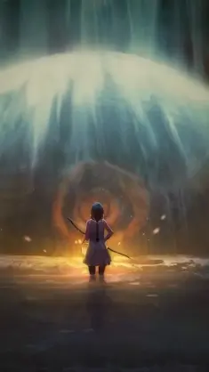 Anime Girl Stands Near the Waterfall live wallpaper download