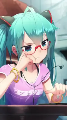 Hatsune Miku Sitting in Glasses live wallpaper download