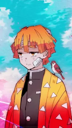 Zenitsu With a Bird in Cherry Blossom live wallpaper download