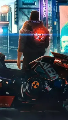 Motorcycle in Cyberpunk City live wallpaper download