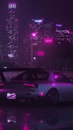 Parked Mazda Rx-7  in Purple  City live wallpaper download
