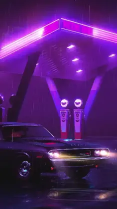 Car in Neon Gas Station live wallpaper download