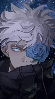 Gojo With Blue Rose in Front Face (Jujutsu Kaisen) live wallpaper download