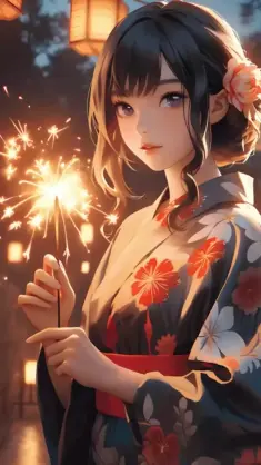 Anime Girl With Sparklers live wallpaper download