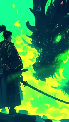 Emerald Inferno: Samurai and Dragon live wallpaper download