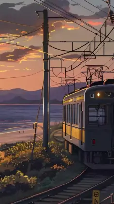Anime Train at Sunset live wallpaper download