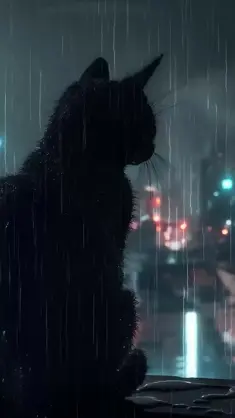 Black Cat in Rain live wallpaper download