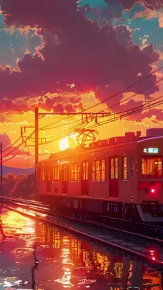 Orange Train at Sunset live wallpaper download