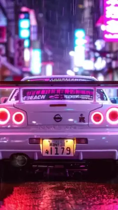 Nissan GTR R34 on Neon Street live wallpaper download
