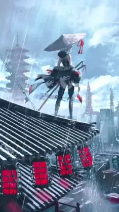 Samurai Girl on Roof live wallpaper download