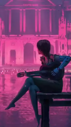 Cyberpunk Girl Playing Guitar live wallpaper download