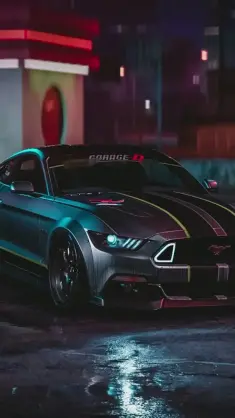 Ford Mustang GT Parked Under the Rain live wallpaper download