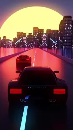 Synthwave Car on Neon Track live wallpaper download