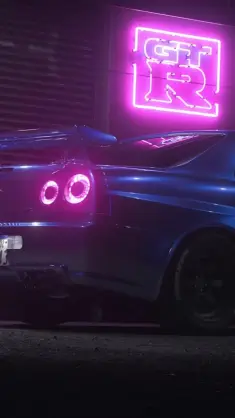 Supercar Nissan GTR R34 at Snowing Night live wallpaper download