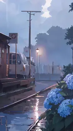 Hydrangeas in Gentle Rain live wallpaper download