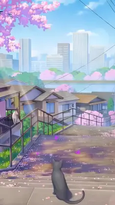 Cat in Blooming Silence live wallpaper download