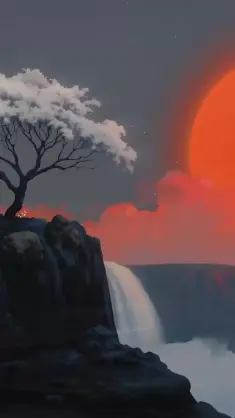 Eclipse Over Silent Falls live wallpaper download