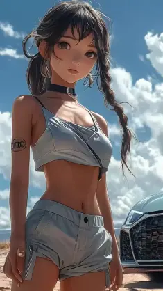Anime Girl Next to Audi live wallpaper download