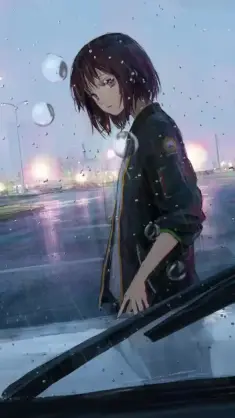 Rainfall Anime Girl live wallpaper download