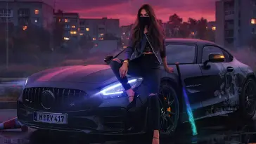 Girl Sitting on the Mercedes Hood live wallpaper download