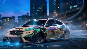 Supercar Mercedes-Benz C63 AMG at Night live wallpaper download