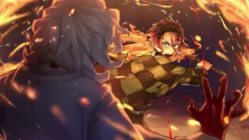 Brave Tanjiro With Flaming Sword live wallpaper download