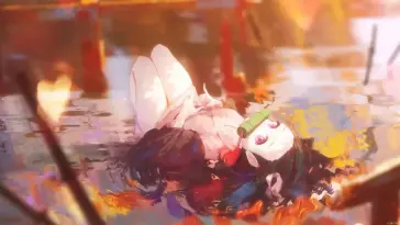 Silent and Strong Nezuko Kamado Lying on the Lake live wallpaper download