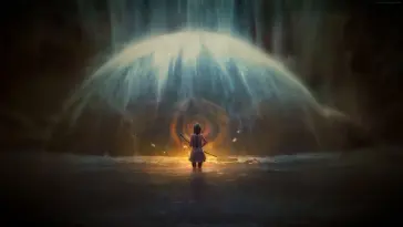 Anime Girl Stands Near the Waterfall live wallpaper download
