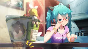 Hatsune Miku Sitting in Glasses live wallpaper download
