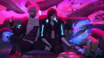 Cyberpunk Couple Sitting in Night City live wallpaper download
