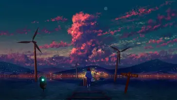 Girl in Front of Wind Turbines live wallpaper download