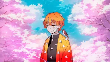 Zenitsu With a Bird in Cherry Blossom live wallpaper download
