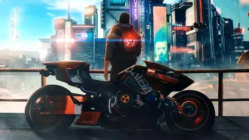 Motorcycle in Cyberpunk City live wallpaper download