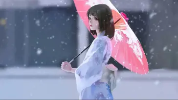 Girl in Kimono With Umbrella live wallpaper download