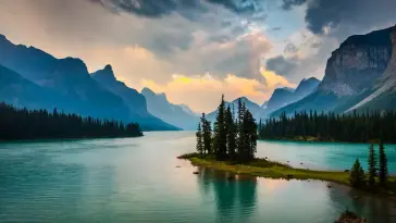 Island in Maligne Lake live wallpaper download