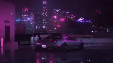 Parked Mazda Rx-7 in Purple City live wallpaper download