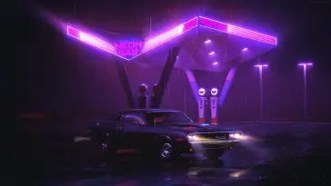 Car in Neon Gas Station live wallpaper download