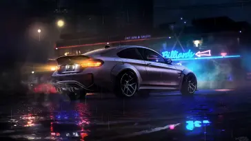 BMW M4 Parked on a Wet Road at Night live wallpaper download