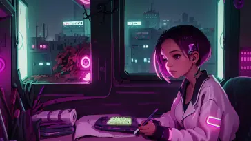 Cyberpunk Girl Learning live wallpaper download