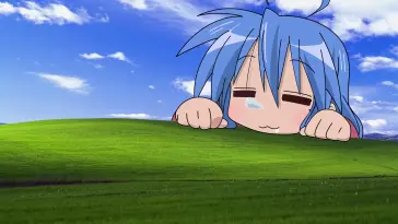 Konata Sleeping on Windows XP Background live wallpaper download