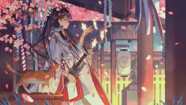 Kimono Girl and Cat live wallpaper download