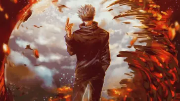 Smirking Gojo Satoru Holds His Shirt Collar (Jujustu Kaisen) live wallpaper download