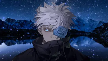 Gojo With Blue Rose in Front Face (Jujutsu Kaisen) live wallpaper download